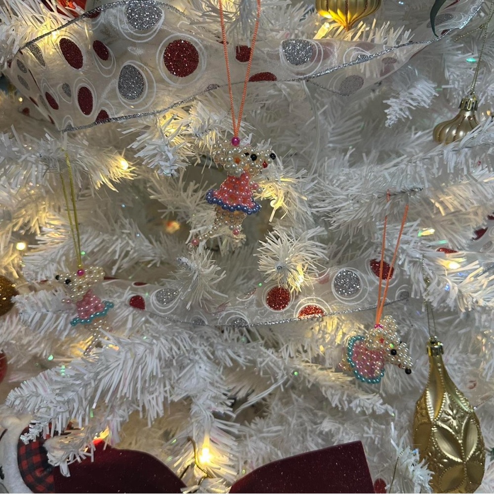 3D Pink Beaded Ballerina Mouse Ornaments – Set of 3